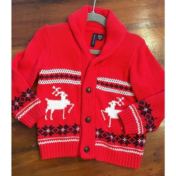 Janie & Jack reindeer intarsia grandpa sweater 18-24 months - Picture 1 of 2